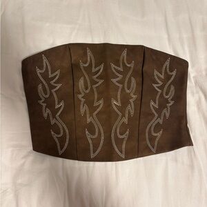 Elegant Brown Western Embroidered Crop Top